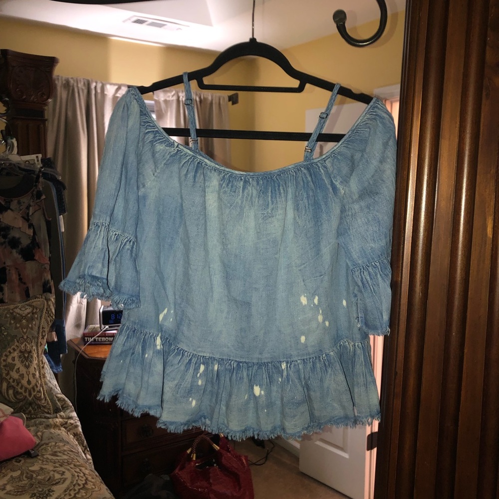 Denim Off the Shoulder Top - Picture 4 of 4